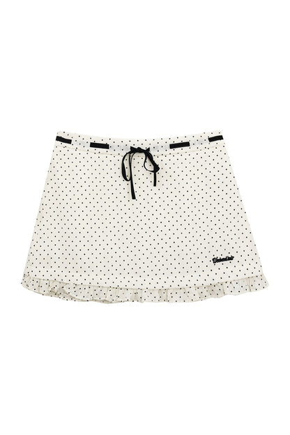 Polka Dot Tie Neck Short-Sleeved Shirt and Skirt Set-Up