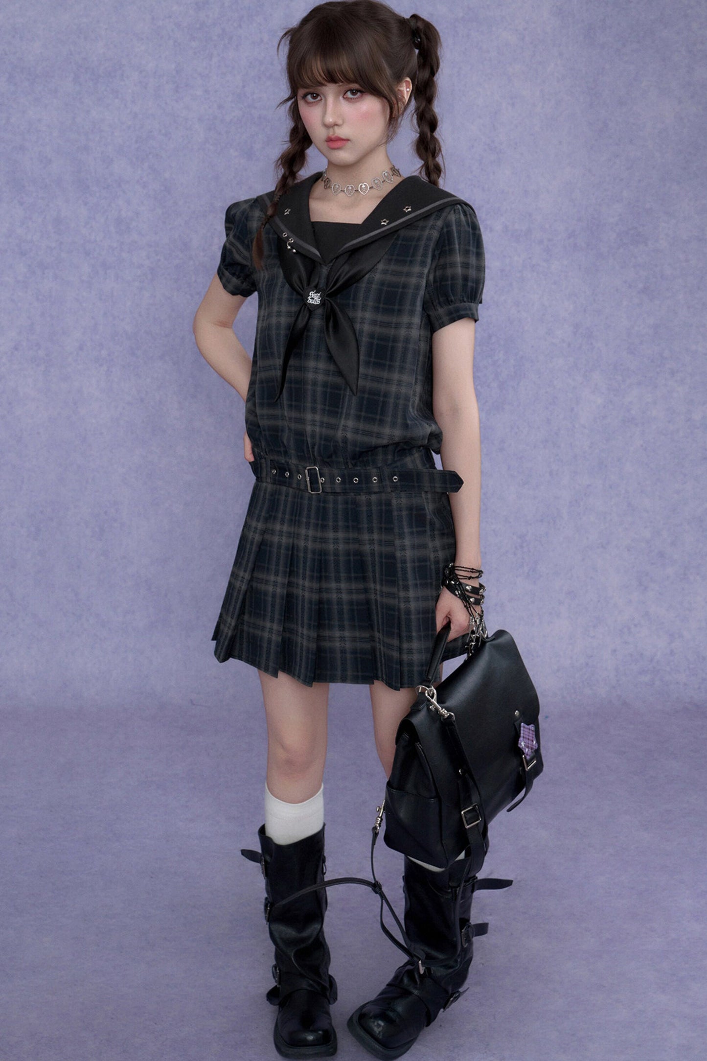 Plaid Sailor Collar Dress