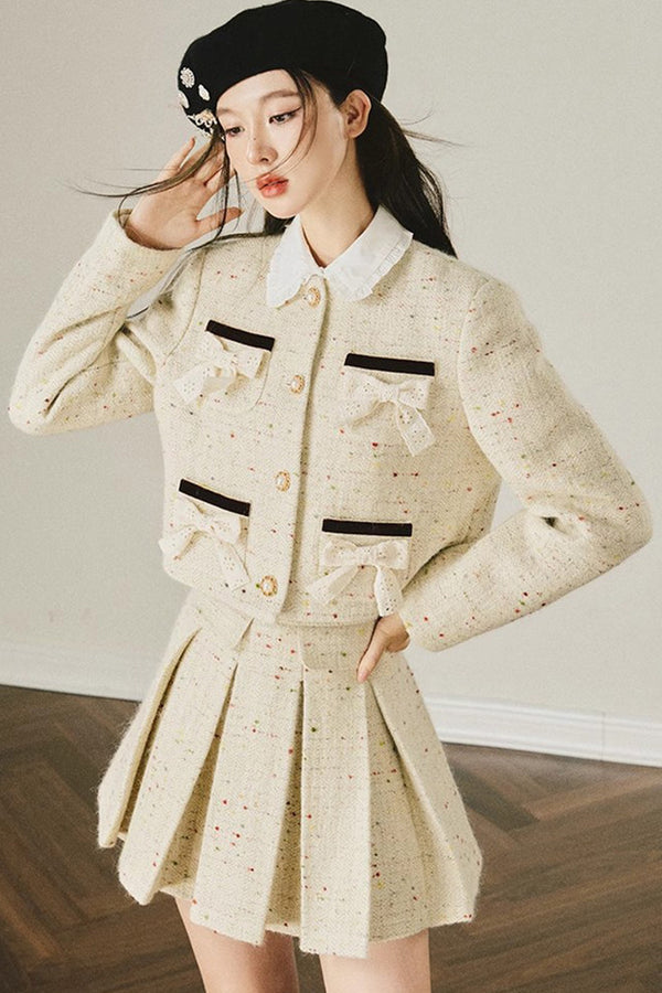 Wool Tweed Jacket and Pleated Skirt Set-Up