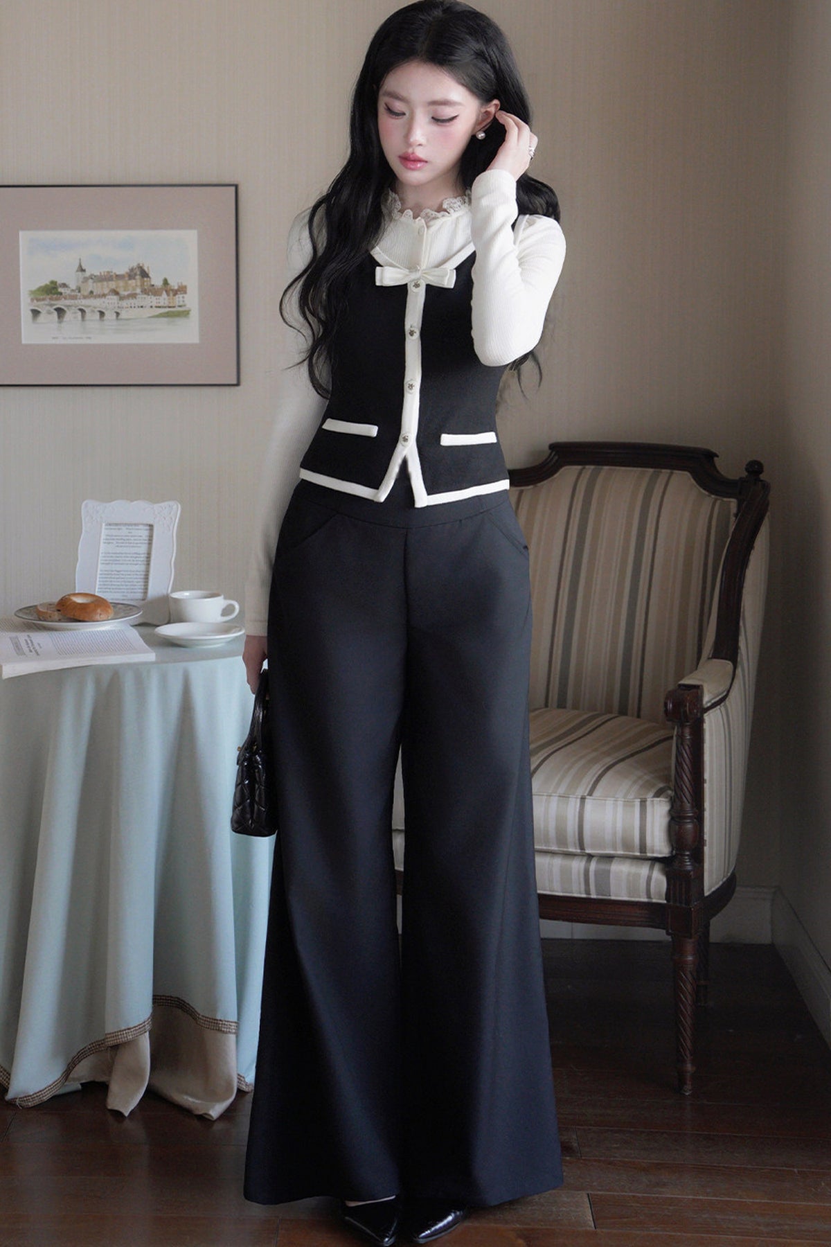 Pantalones de pierna ancha de talle alto