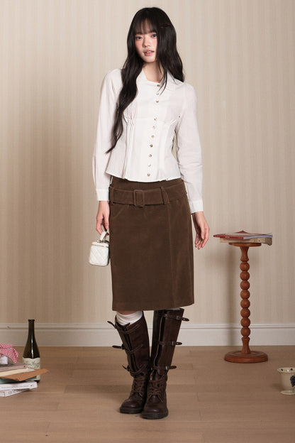 Pleated Shell Button Lapel Shirt