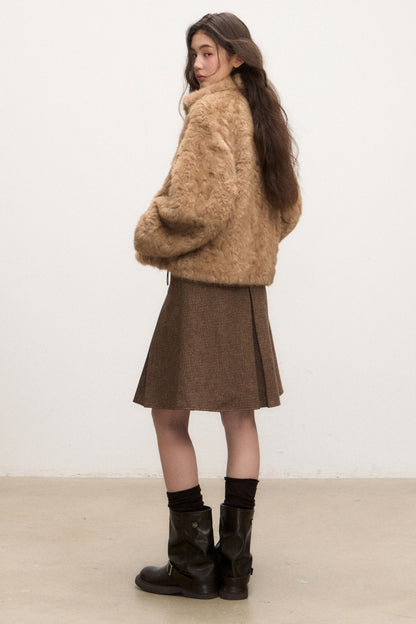 Camel Suede Lapel Fur Top Set-Up