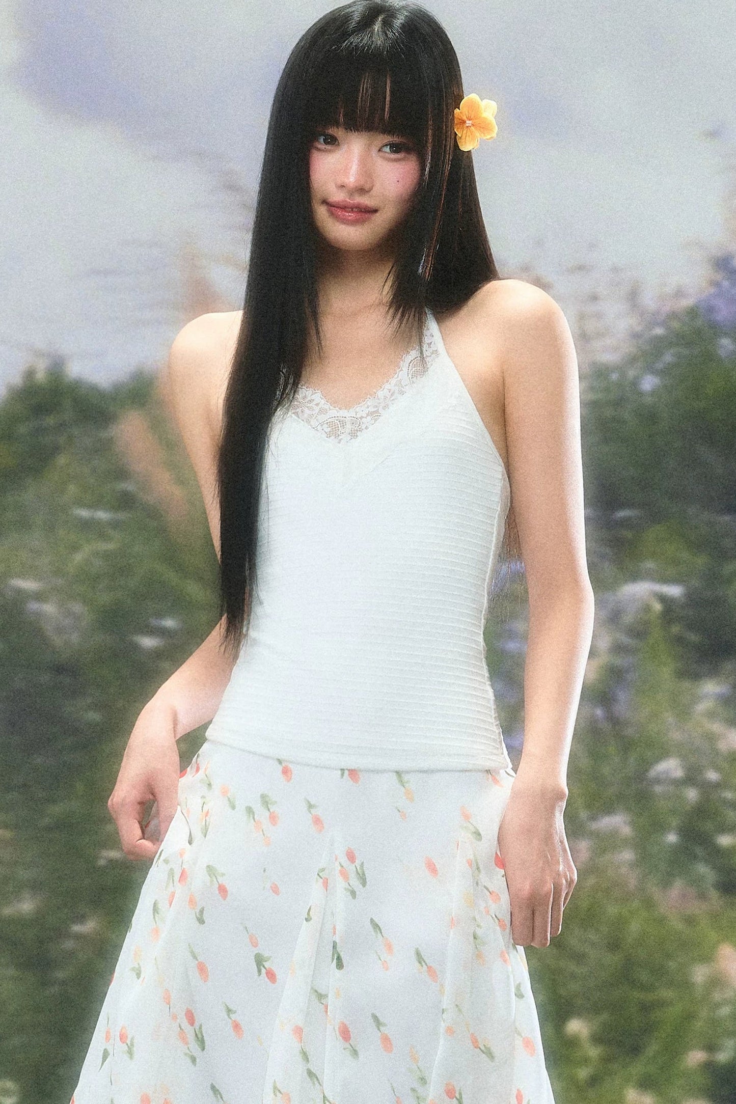 레이스 홀터 캐미솔 셋업