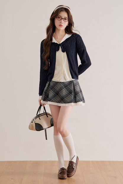 Diamond Lattice Layered-Look Knit Top