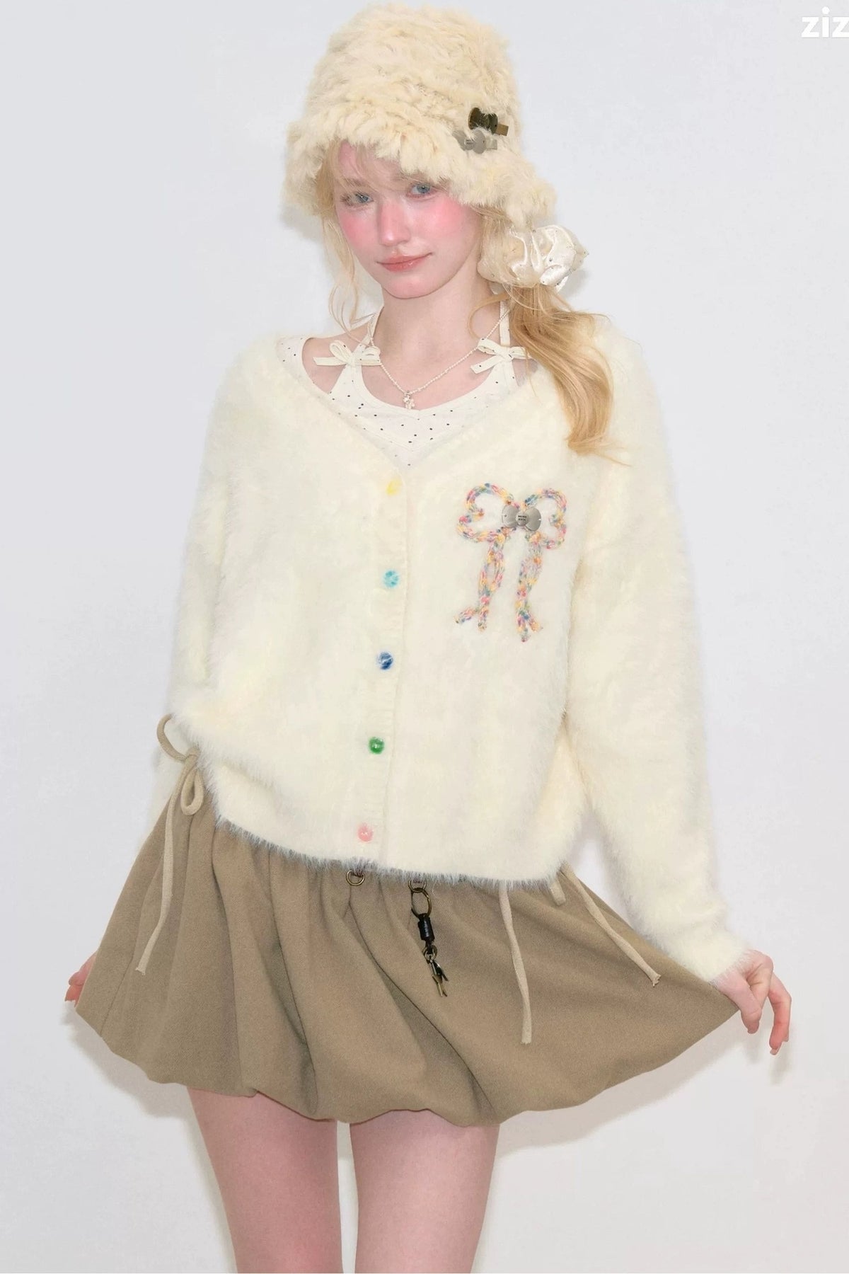 Apricot Bowknot Knit Cardigan