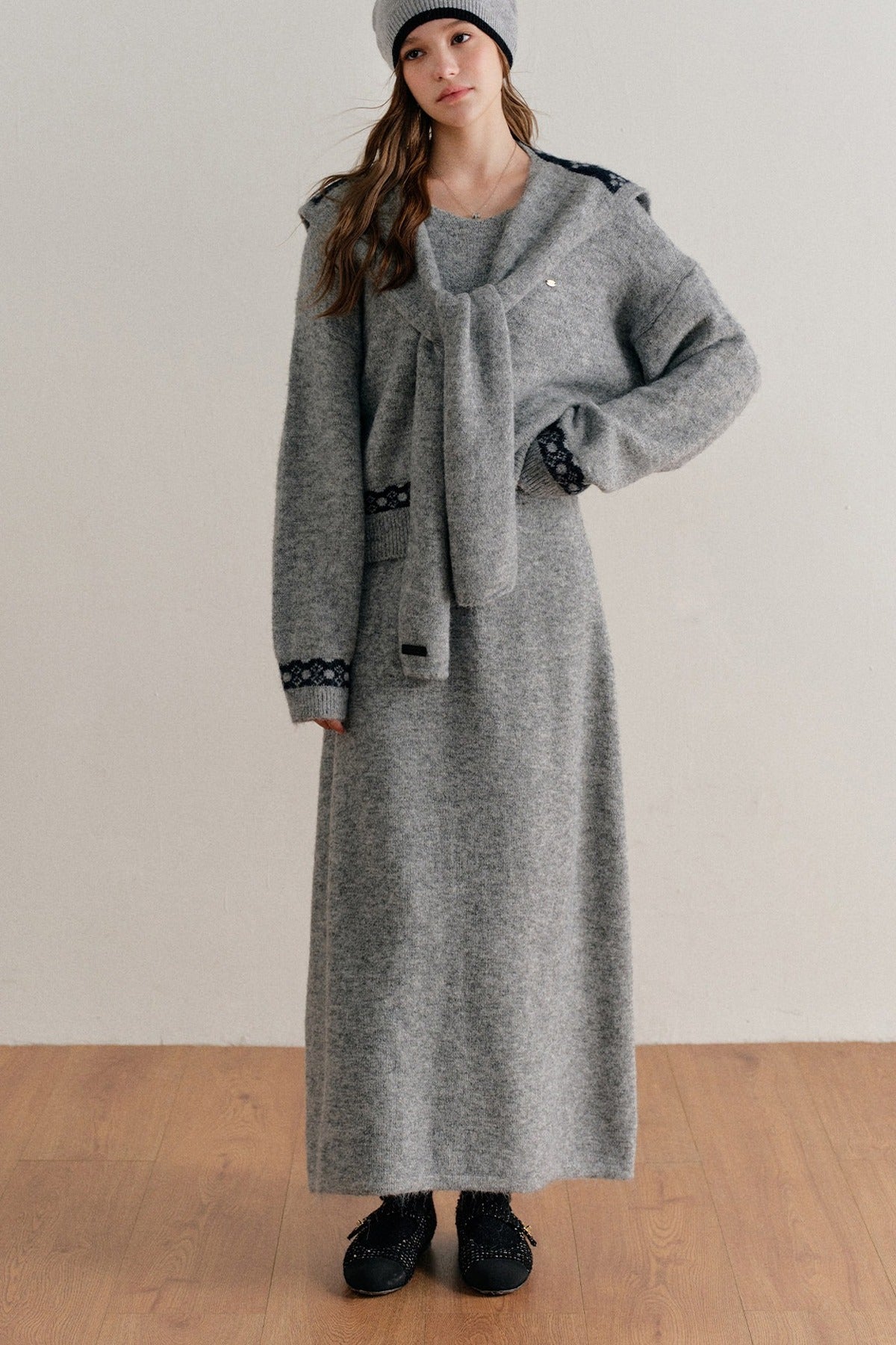 Fair Isle Pullover Sweater and A-Line Skirt Set