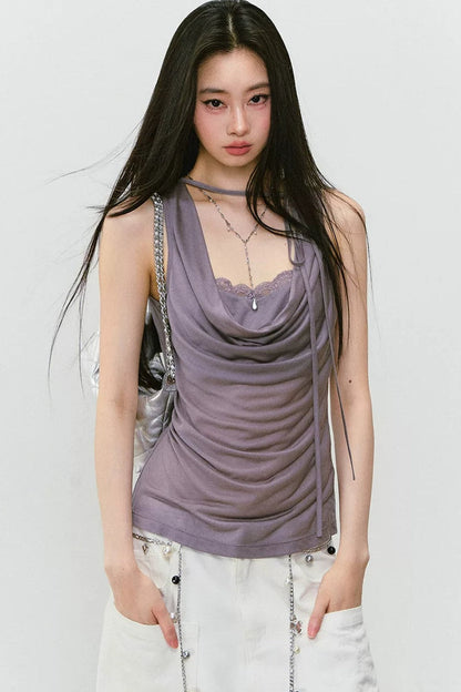 Lace Patchwork Lyocell Layered Camisole Top