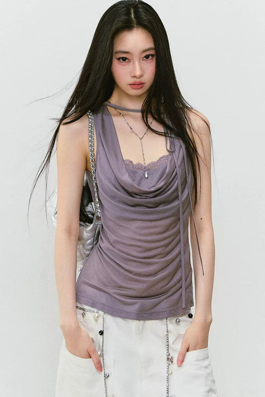 Lace Patchwork Lyocell Vest Set