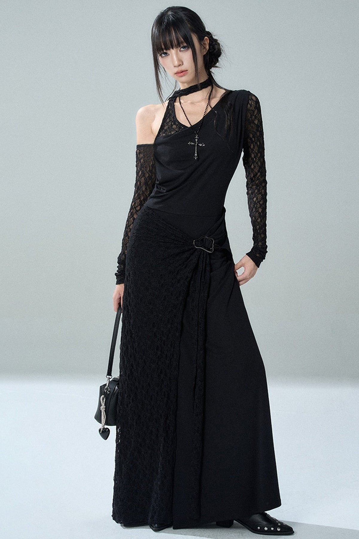 Black Off-The-Shoulder Halter Long Dress