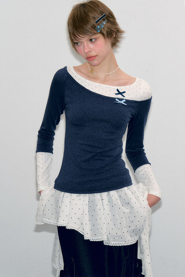 Polka Dot Patchwork Knit Top