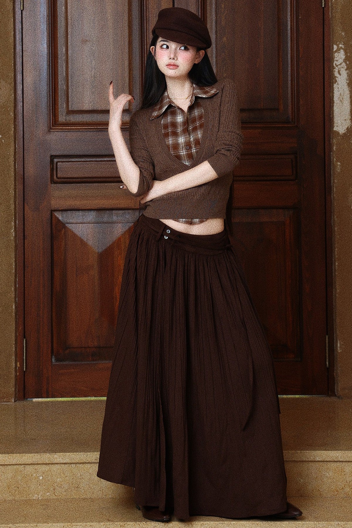 Short Knit Sweater With Sleeveless Shirt Set-Up
