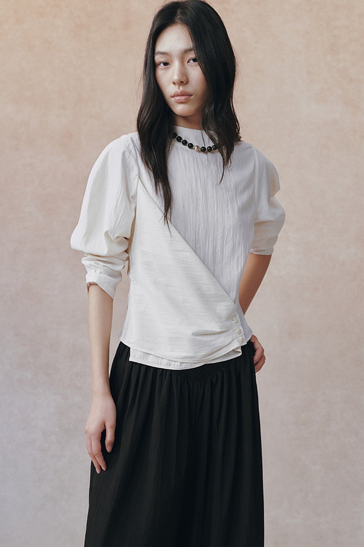 Acetate Half Stand Collar Blouse