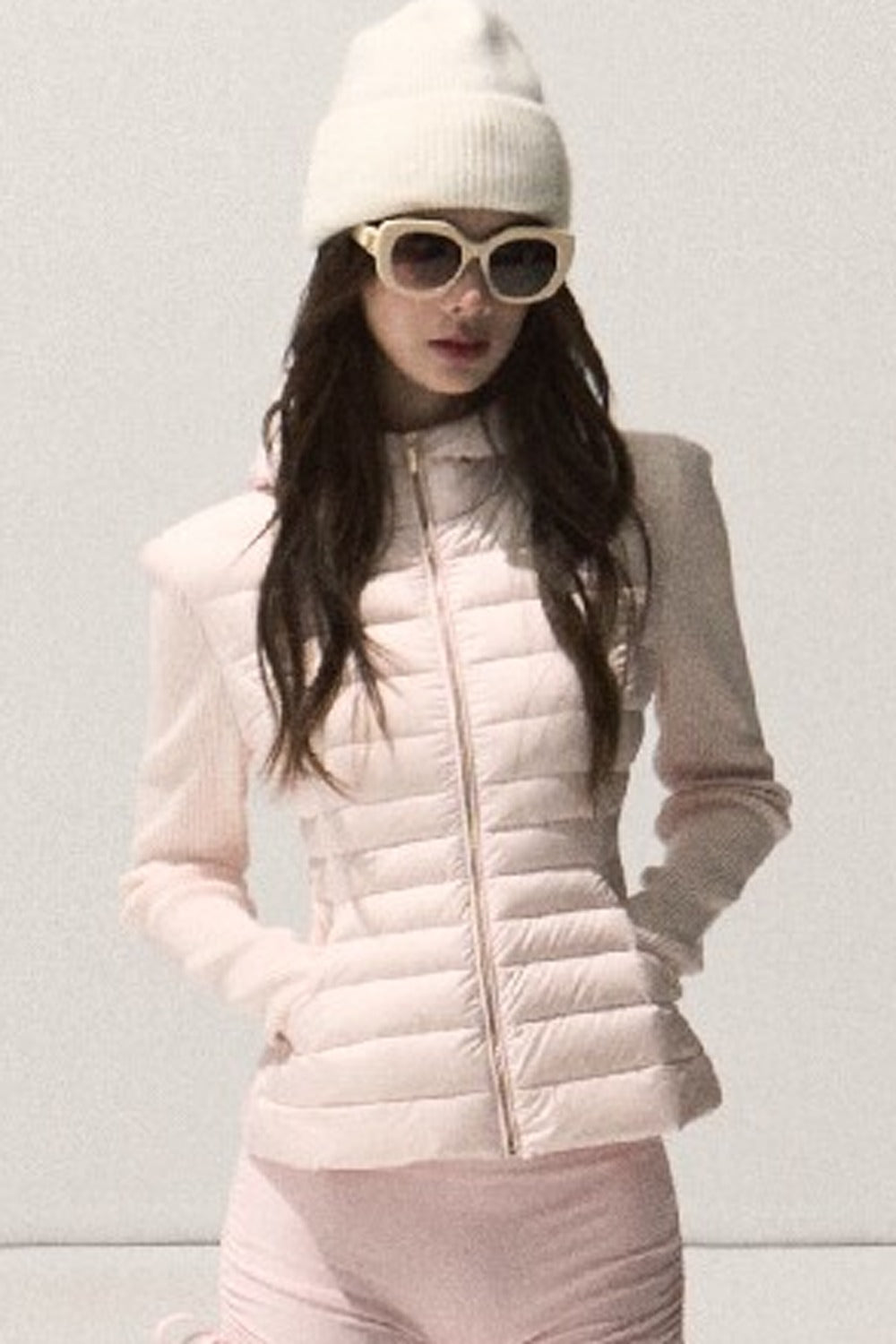 Knitted Patchwork Ribbed Down Jacket