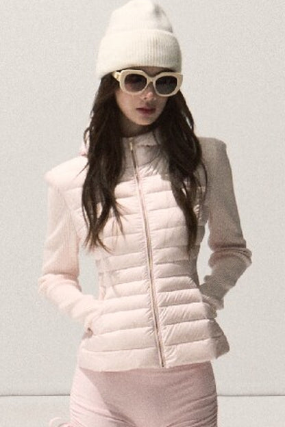 Knitted Patchwork Ribbed Down Jacket