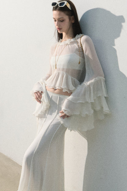 Ruffled Sheer Top And Skirt Set-Up