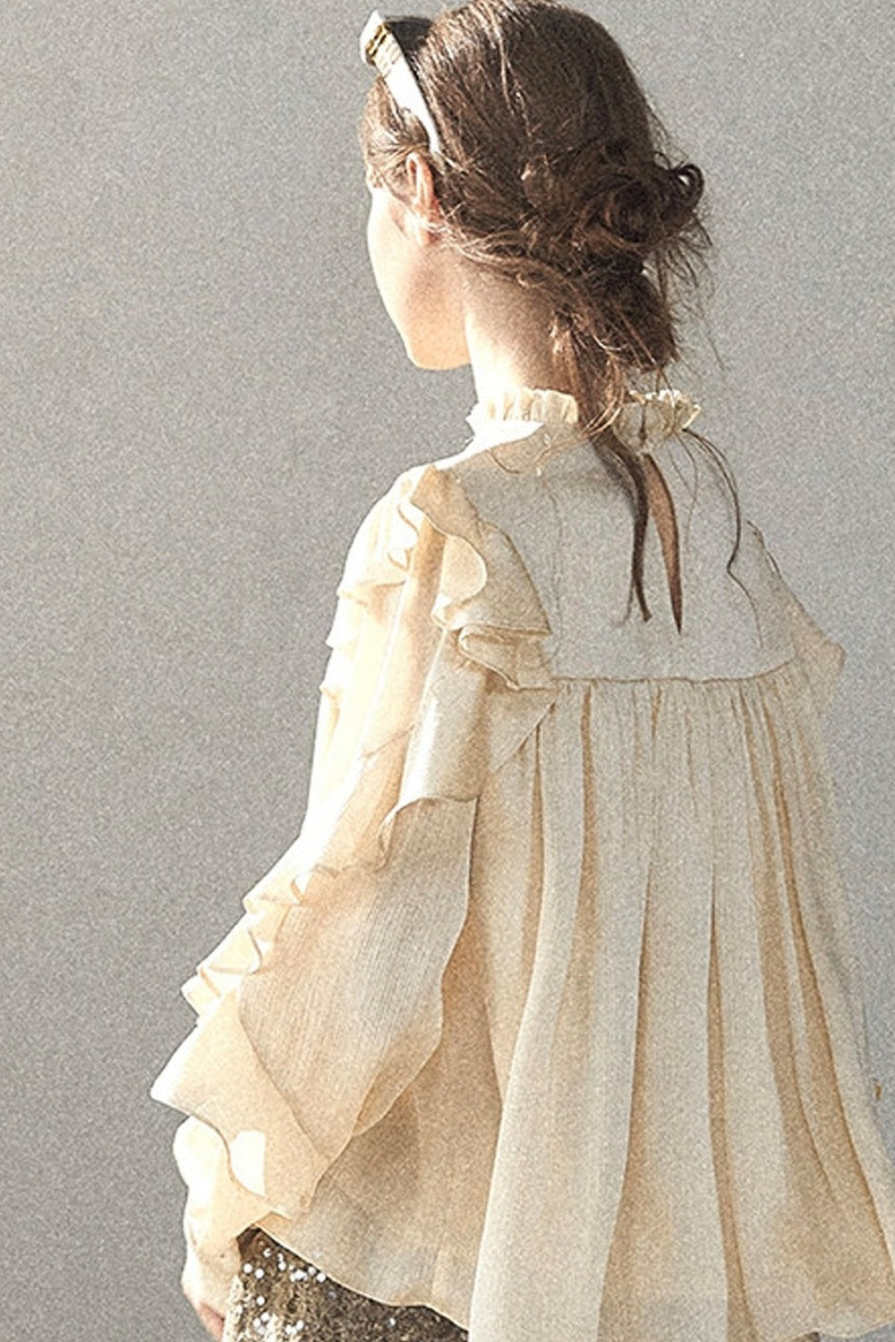 Ruffled Lace Patchwork Textured Chiffon Blouse