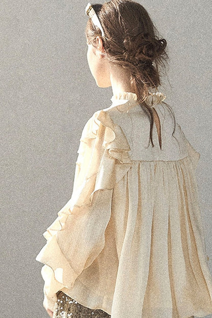 Ruffled Lace Patchwork Textured Chiffon Blouse