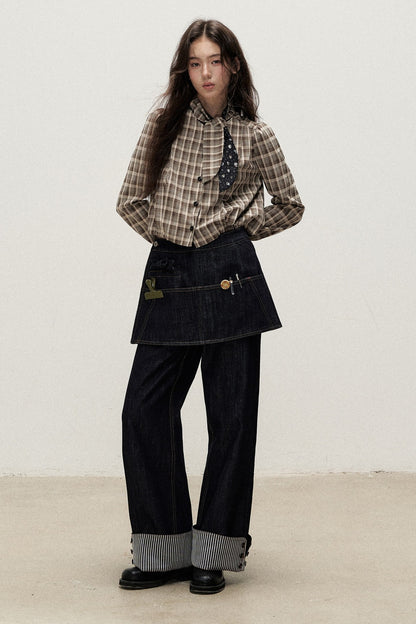 Two-Piece Detachable Apron Cuffed Jeans