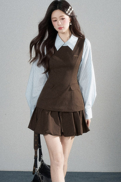 Preppy Layered-Look Striped Shirt Dress