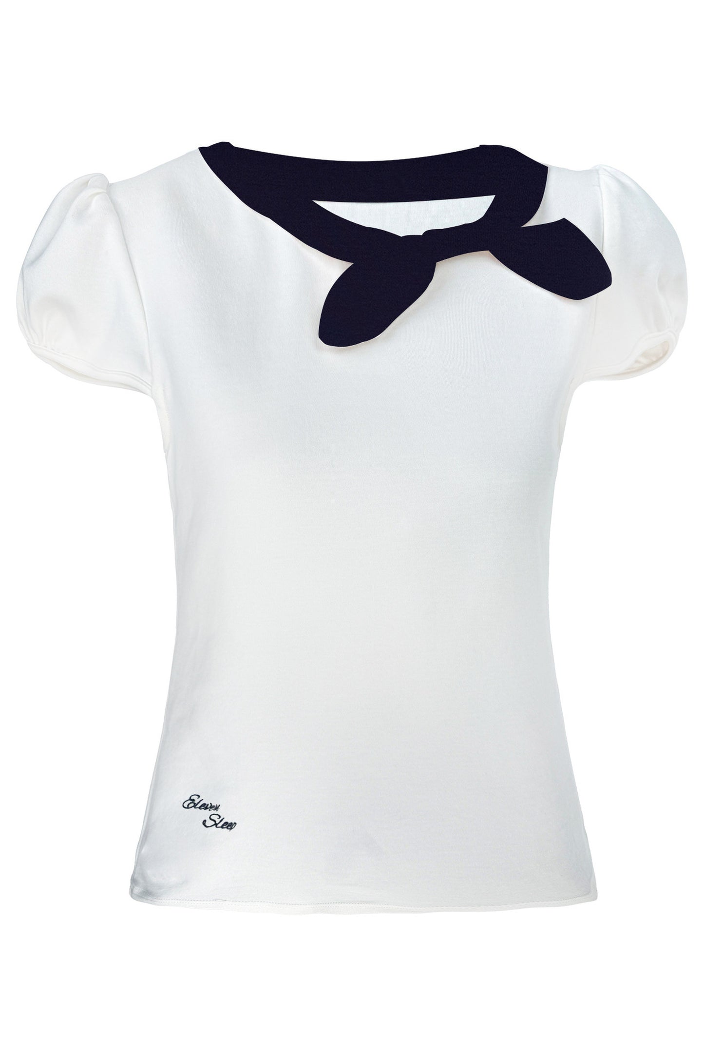 Navy Bow Puff Sleeve T-Shirt