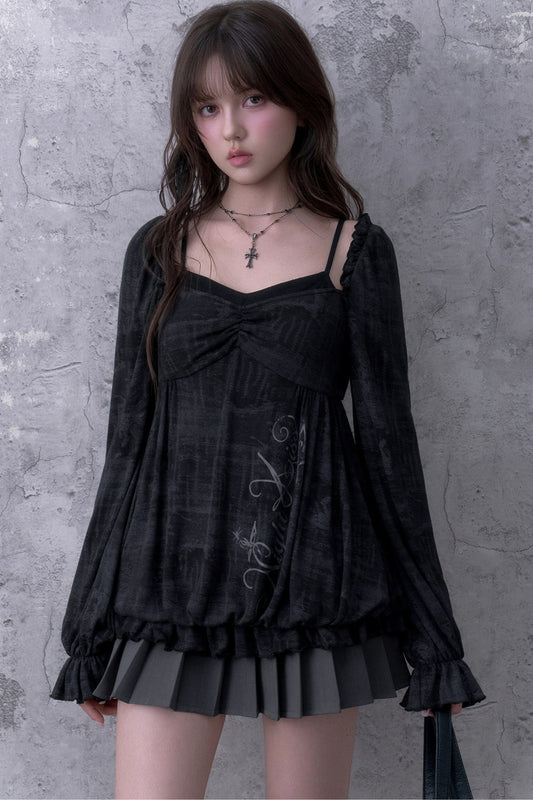 Black Floral Layered-Look Blouse