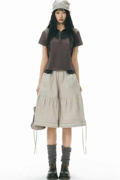 Lace Splicing Wide Leg Cropped Pants