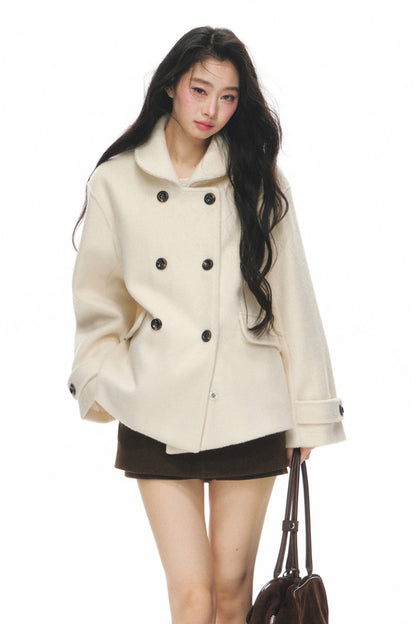 Black Wool Doll Collar Coat Set-Up