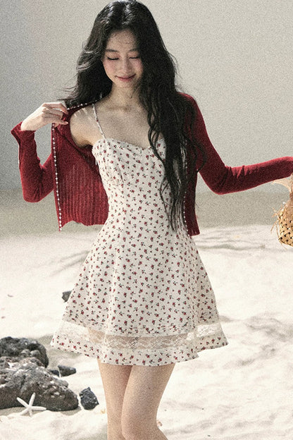 One-Shoulder Rose Lace Dress Set-Up
