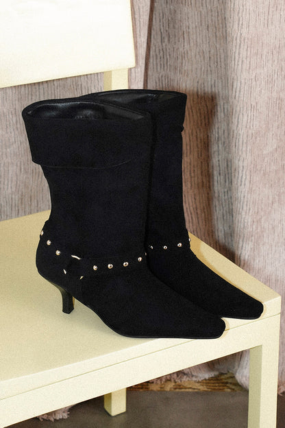Black Studded Suede Ankle Boots