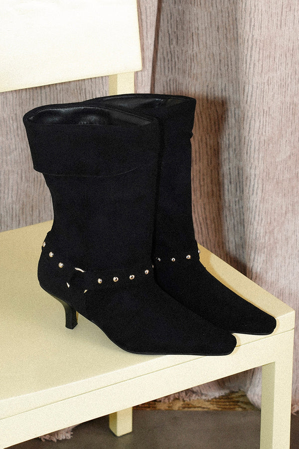 Black Studded Suede Ankle Boots