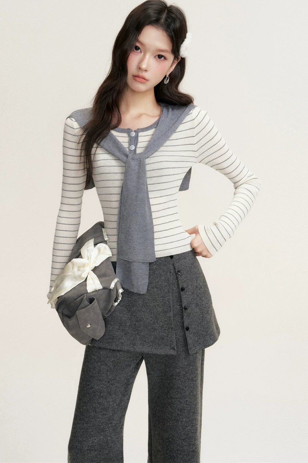 Color-Blocked Fake Two-Piece Knit Set-Up
