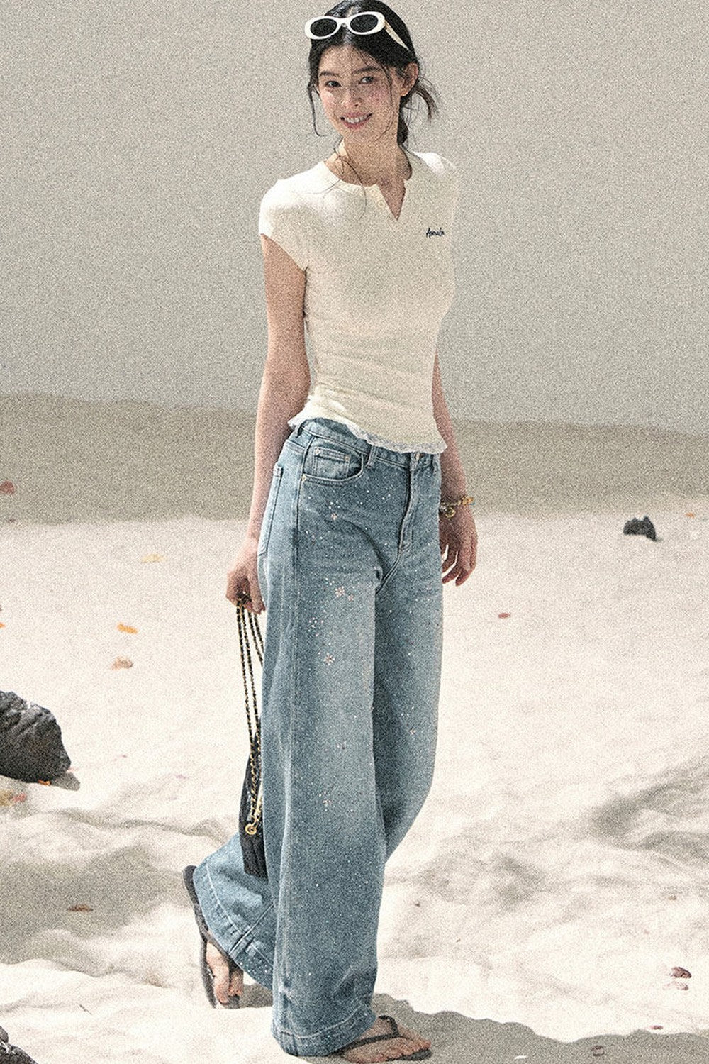 American Style Lace Fake Two-Piece Top