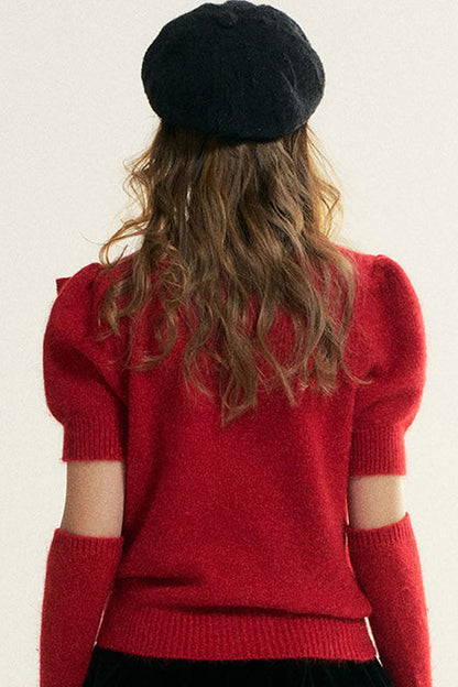 Bowknot Puff Sleeve Knitted Sweater