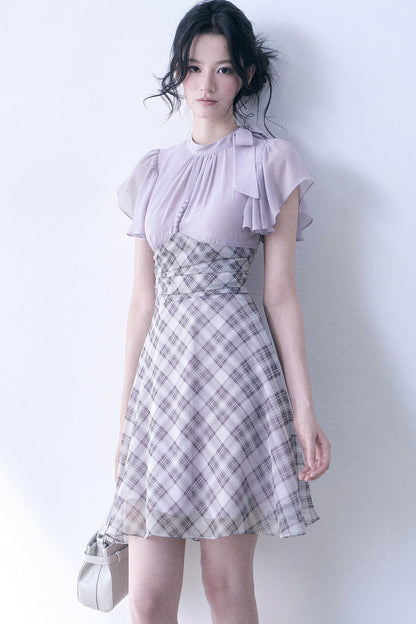 Lavender Plaid Flutter Dress