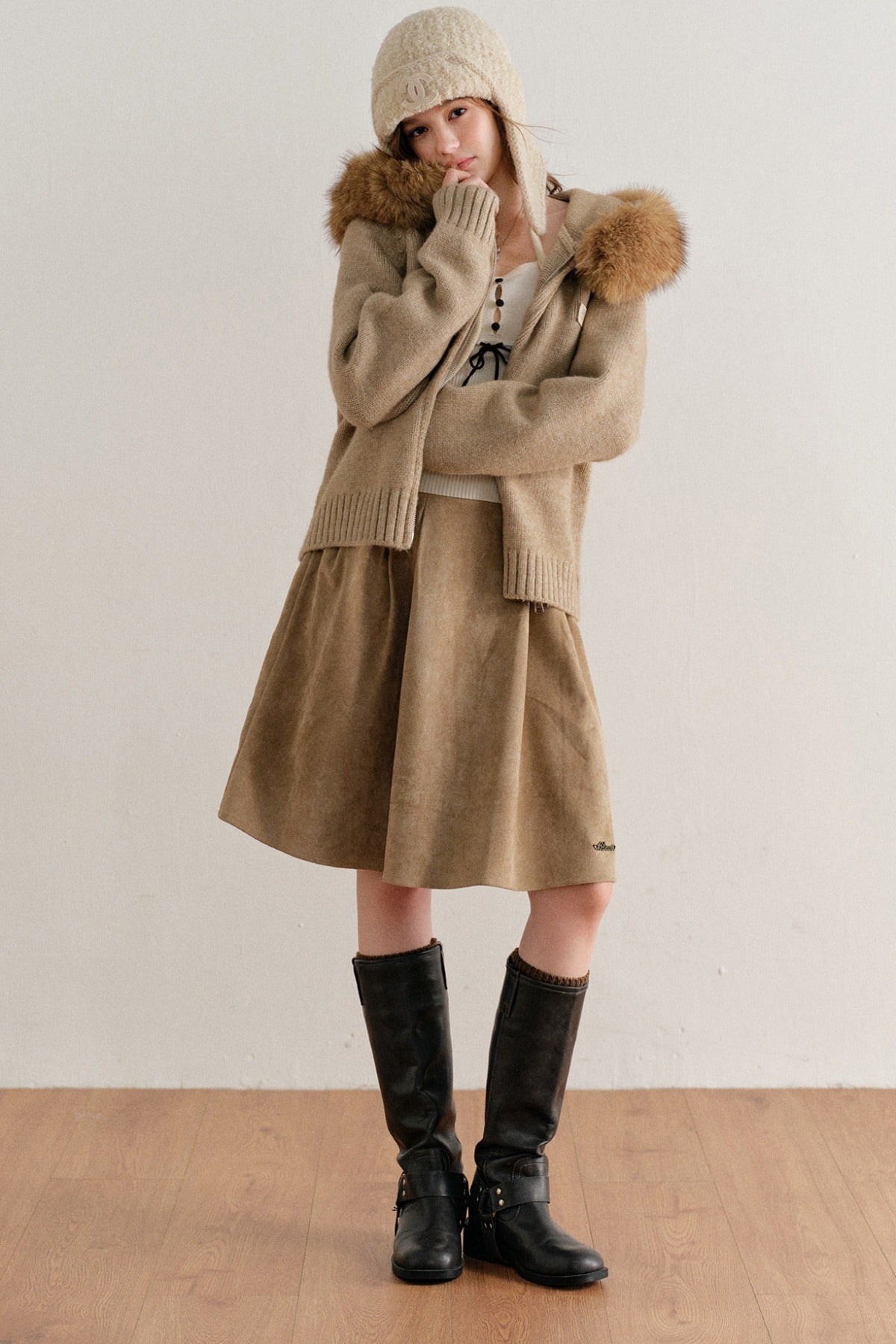 Thick Hooded Zip-Up Knit Cardigan Jacket