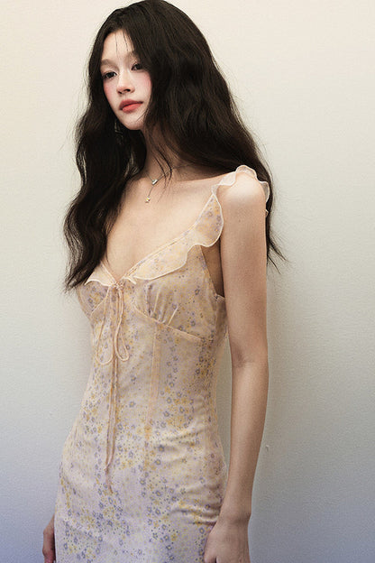 Light Purple Floral Chiffon Dress