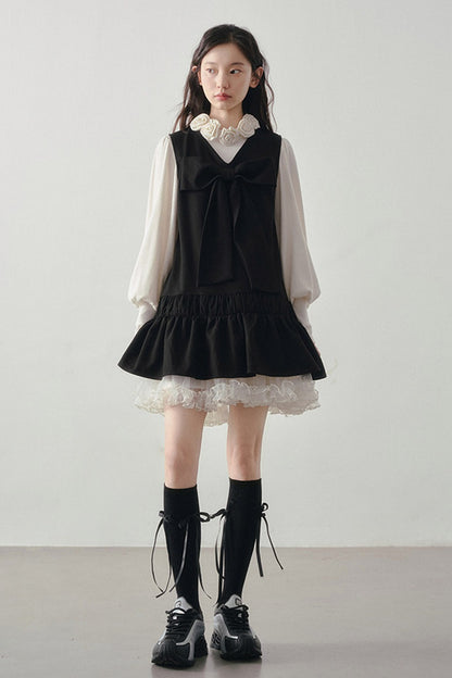 Bow Decorated Ruffle Dress