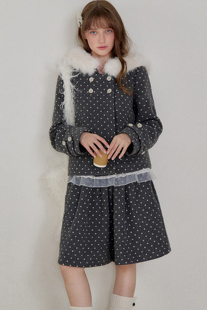 Lace Trim Fur Collar Hooded Coat
