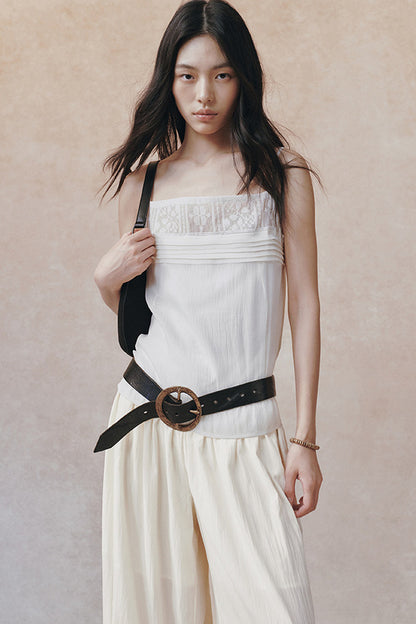 Vintage Cross Back Ruched Strap A-Line Camisole