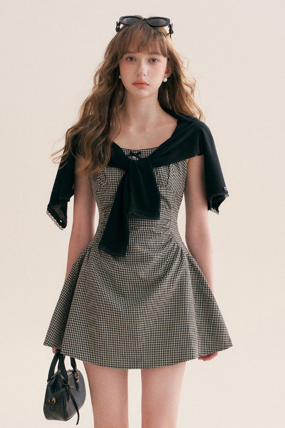 Black White Check Dress and Cardigan Set-Up