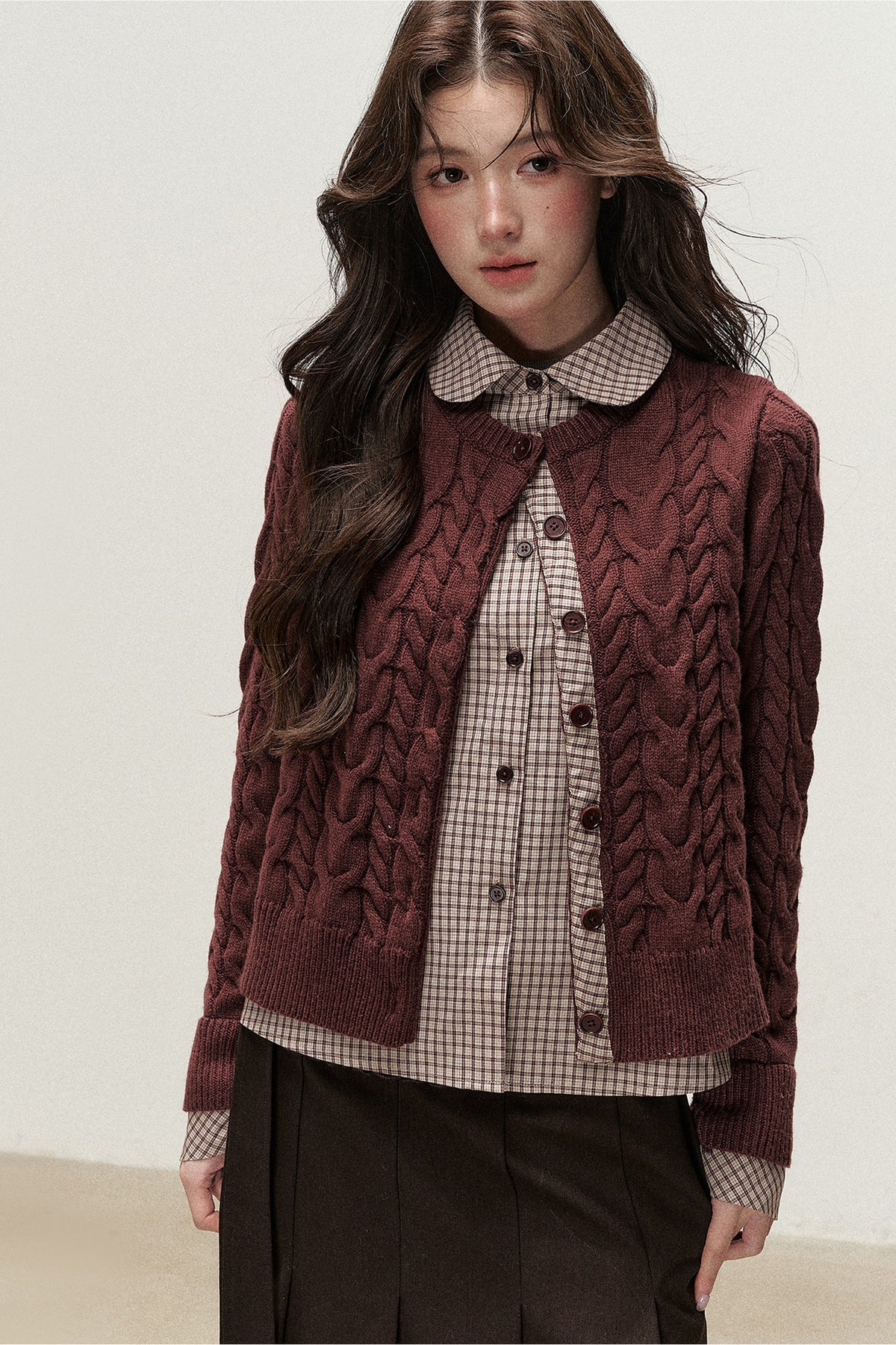 Plaid Layered-Look Knit Top