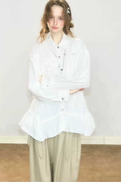 Lace Hem Bow Blouse