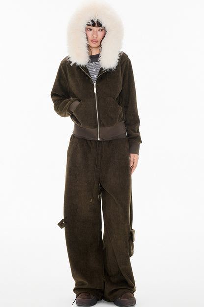 Detachable Fur Hood Jacket and Pants Set-Up