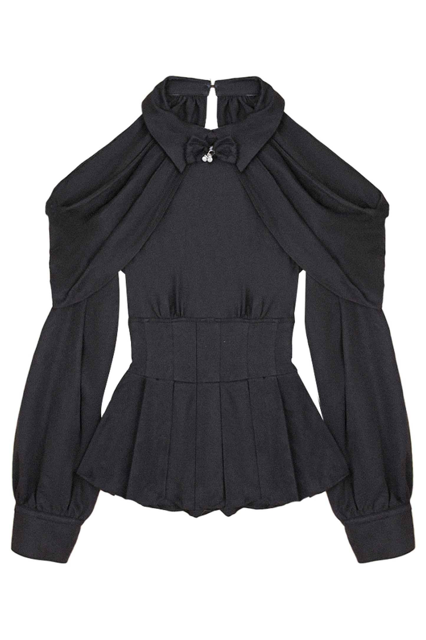 Black Shirt and Gray Pleated Skirt Set-Up