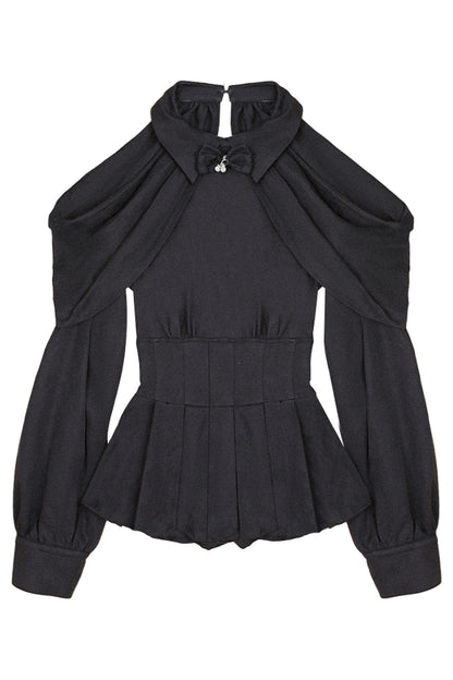 Black Shirt and Gray Pleated Skirt Set-Up