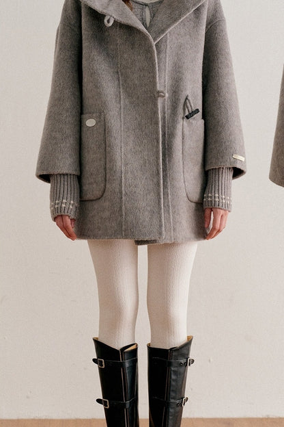 Hooded Horn Button Wool Coat