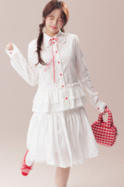 Bow Polka Dot Shirt and Skirt Set-Up