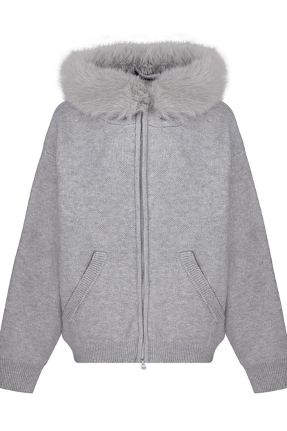 Gray Hooded Cardigan Jacket and Pants Set-Up