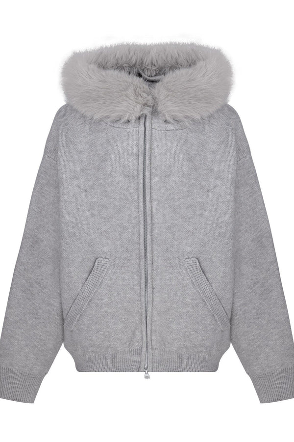 Gray Hooded Cardigan Jacket and Pants Set-Up