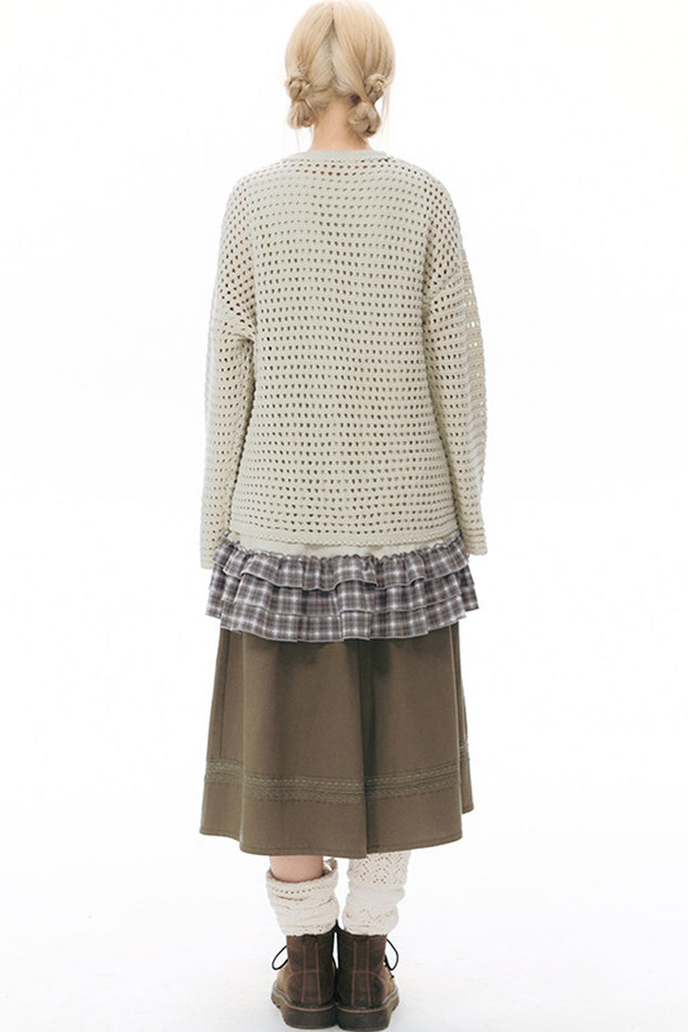 Solid Color Hollow Knit Cardigan